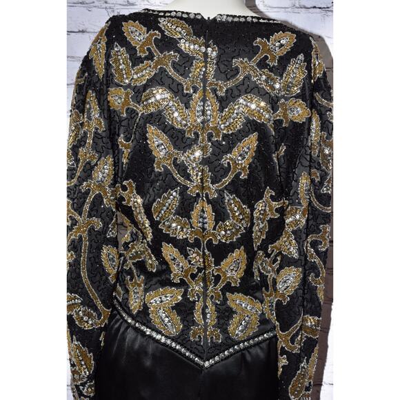 BLACK TIE He-ro Industries BEADED SEQUINED EVENING FORMAL Art Deco PARTY Dress - Picture 4 of 12
